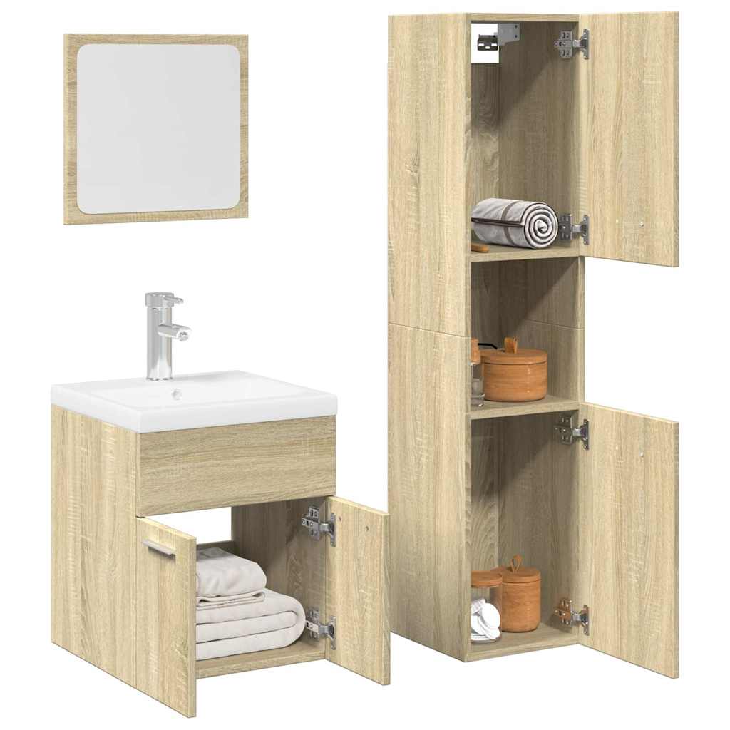 4-dijelni set kupaonskog namještaja boja hrasta sonome drveni Smeđa 41 x 38.5 x 46 cm + 30 x 30 x 130 cm