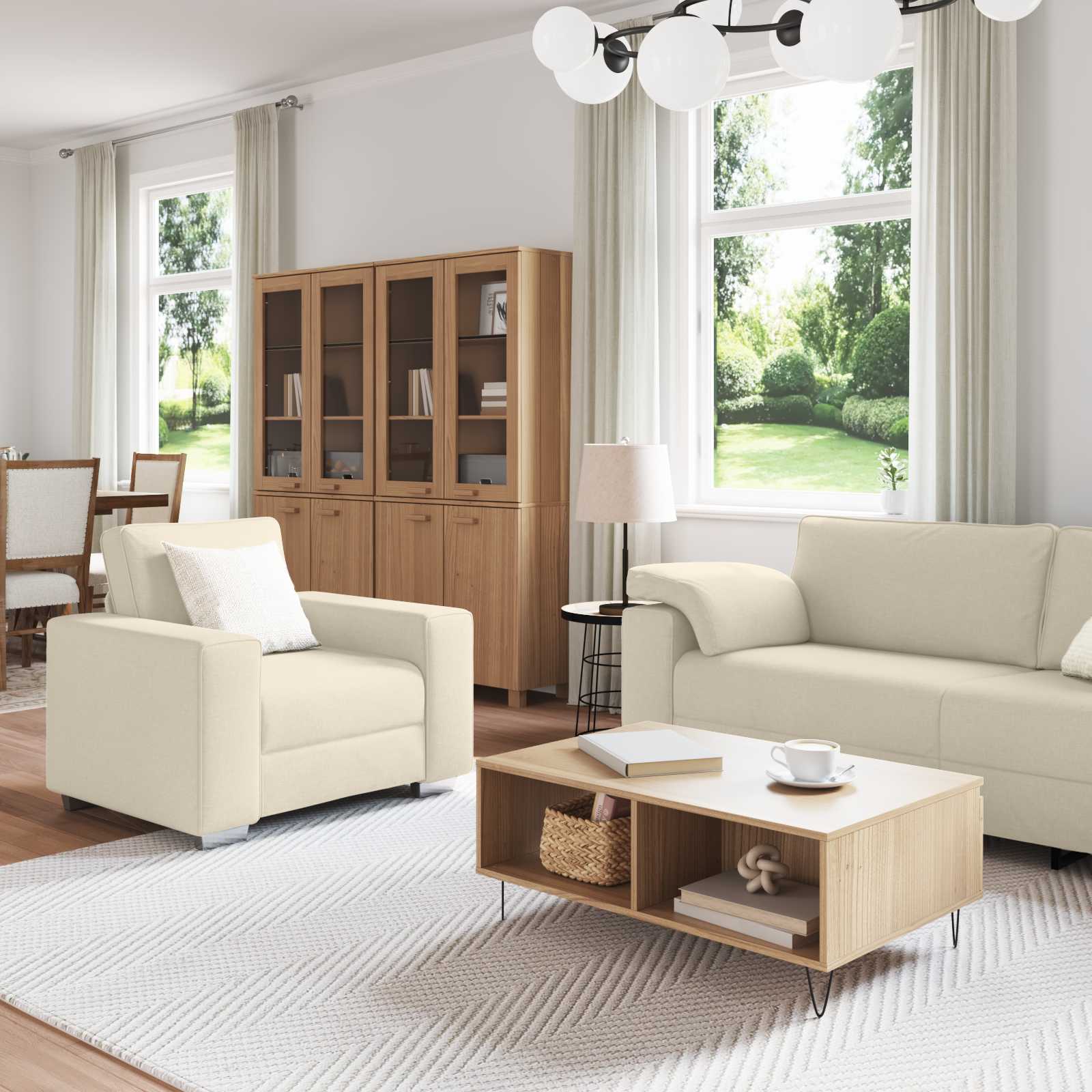 Sofa 3 pcs Bež 219 x 80 x 82 cm Platnasta tkanina