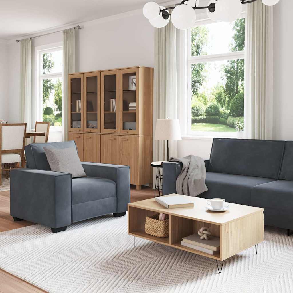 3-dijelni set sofa s jastucima, tamno sivi baršun