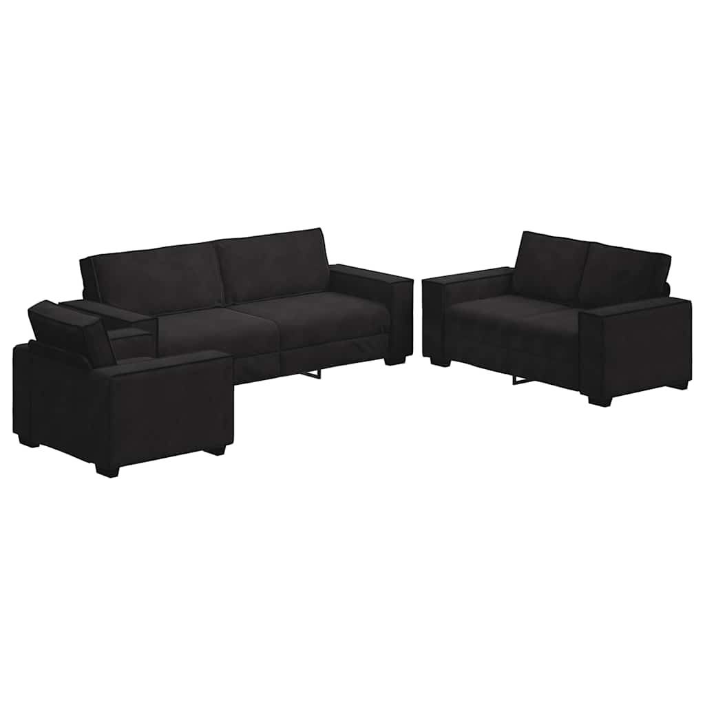 3-dijelni set sofa s jastucima crni baršun