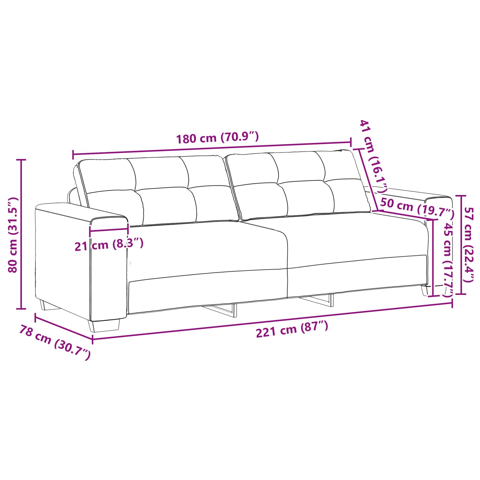 Set sofe 3 pcs Crna 221 x 80 x 80 cm Baršun