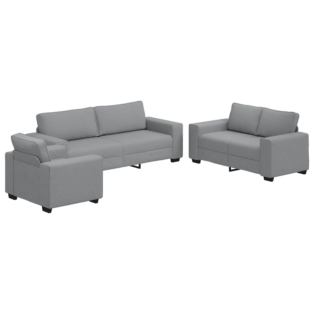 3-dijelni set sofa s jastucima, svijetlo siva tkanina
