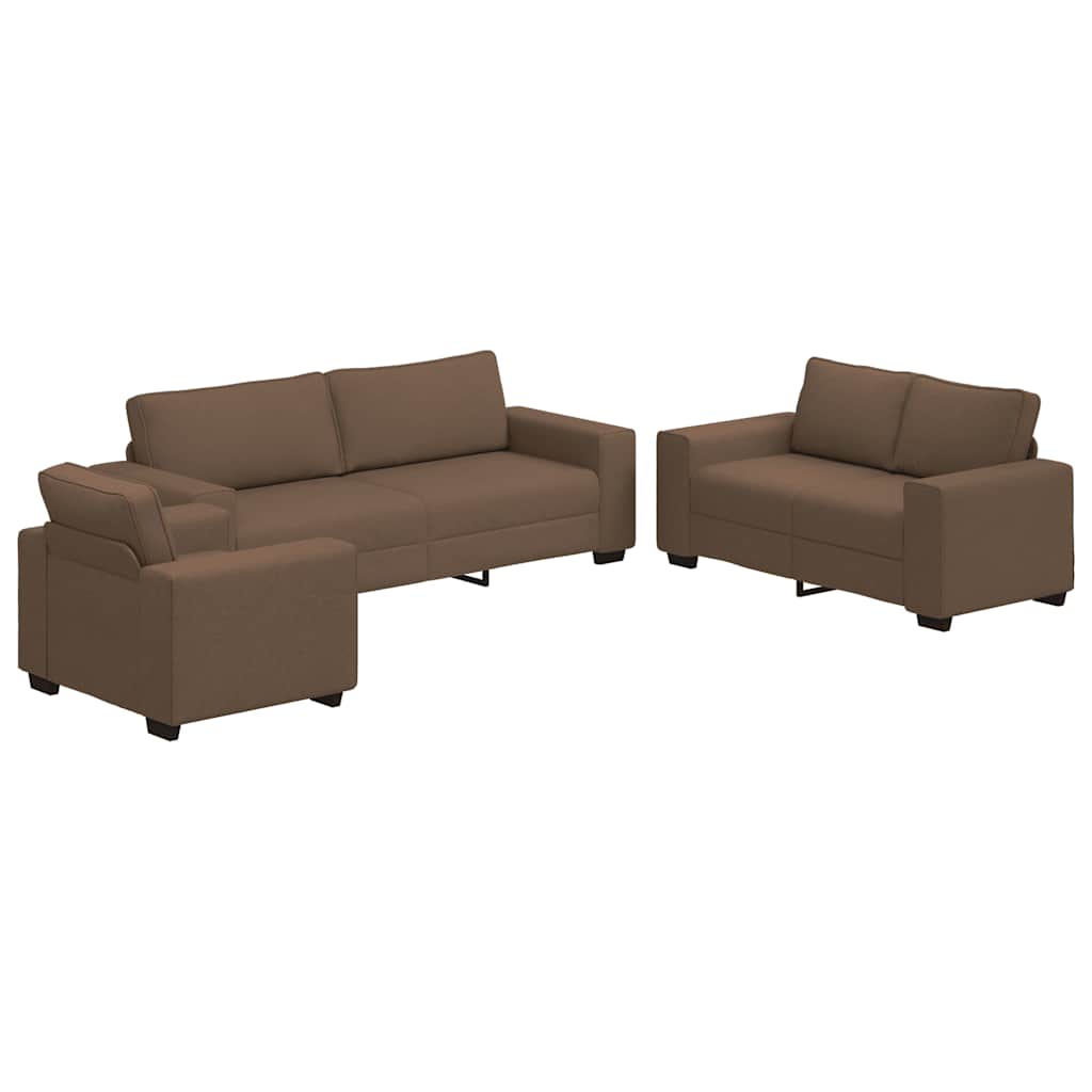 3-dijelni set sofa s jastucima, smeđa tkanina