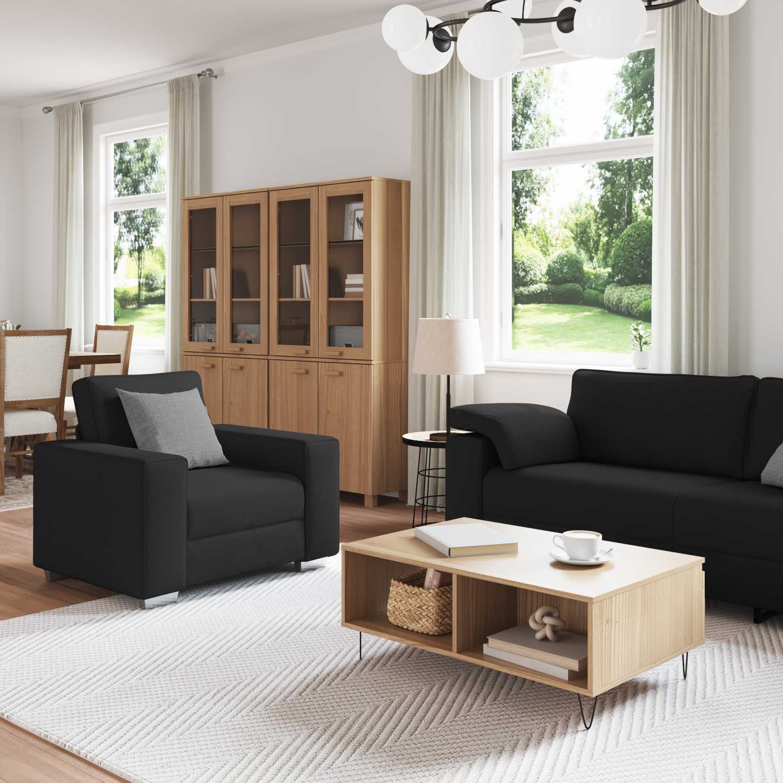 Sofa 3 pcs Crna 219 x 80 x 82 cm Platnasta tkanina