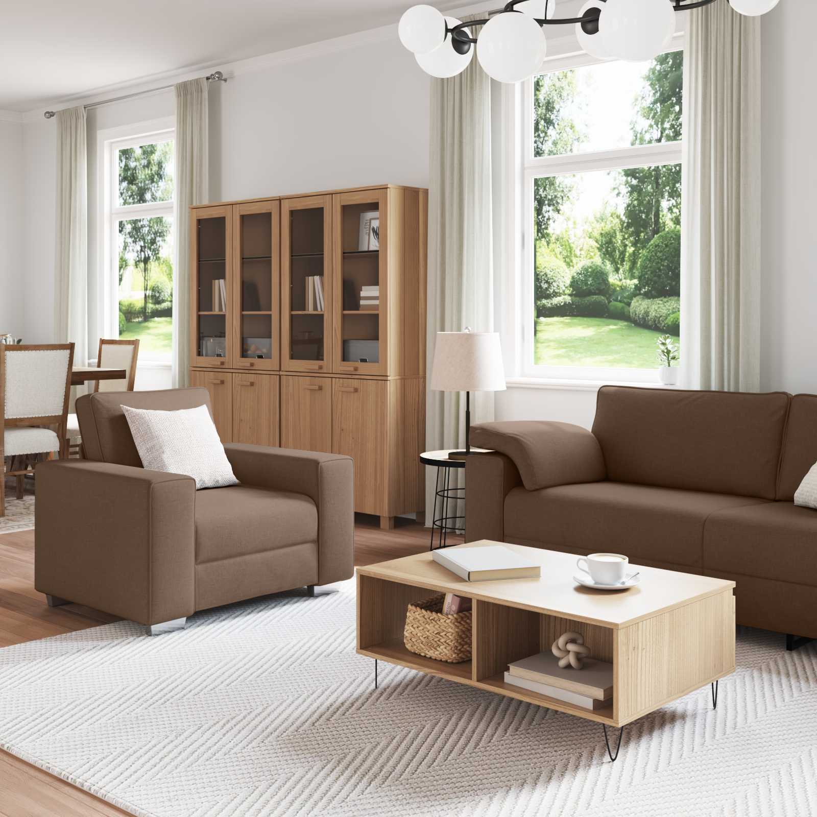 Sofa 3 pcs Smeđa 219 x 80 x 82 cm Platnasta tkanina