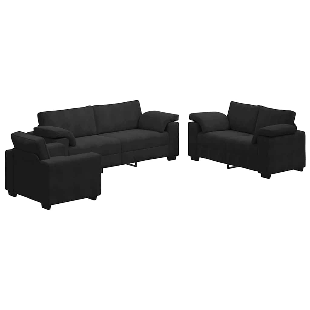 3-dijelni set sofa s jastucima crni baršun
