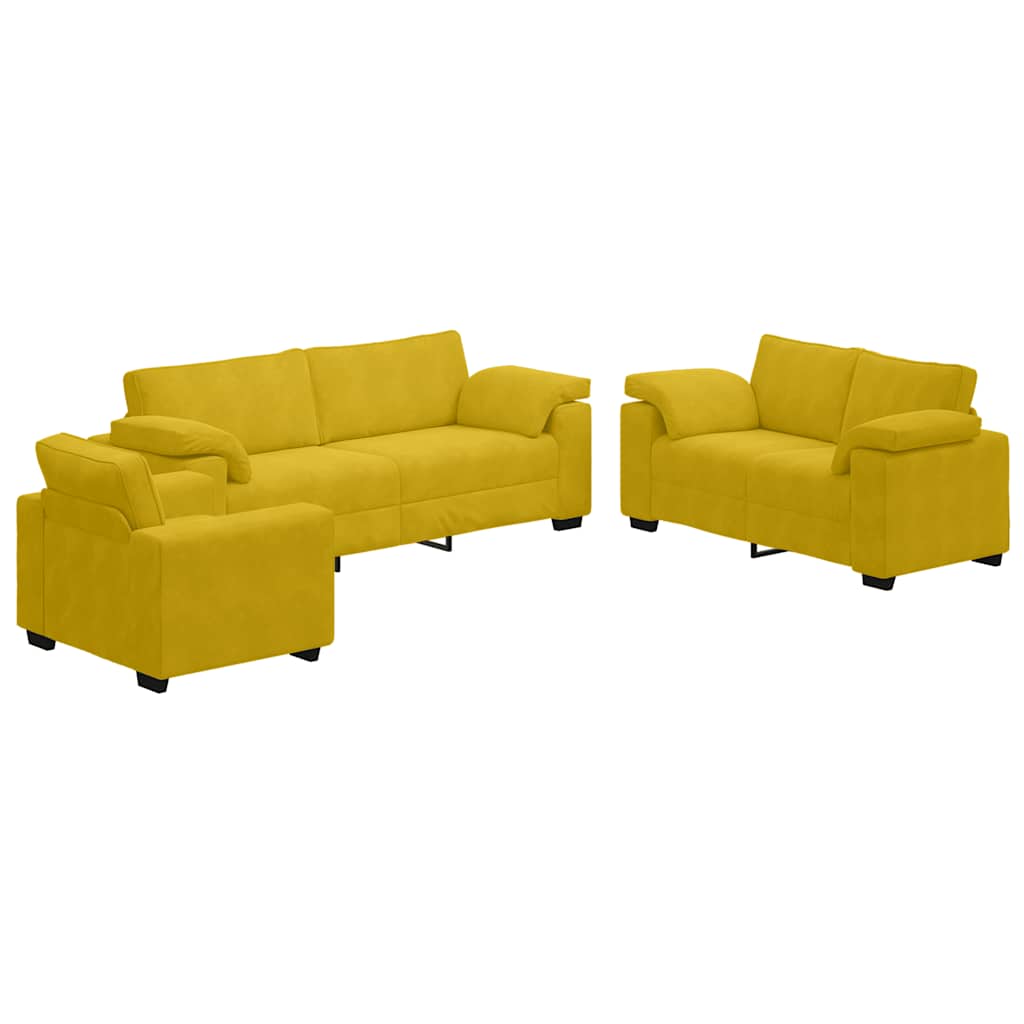 3-dijelni set sofa s jastucima, žuti baršun