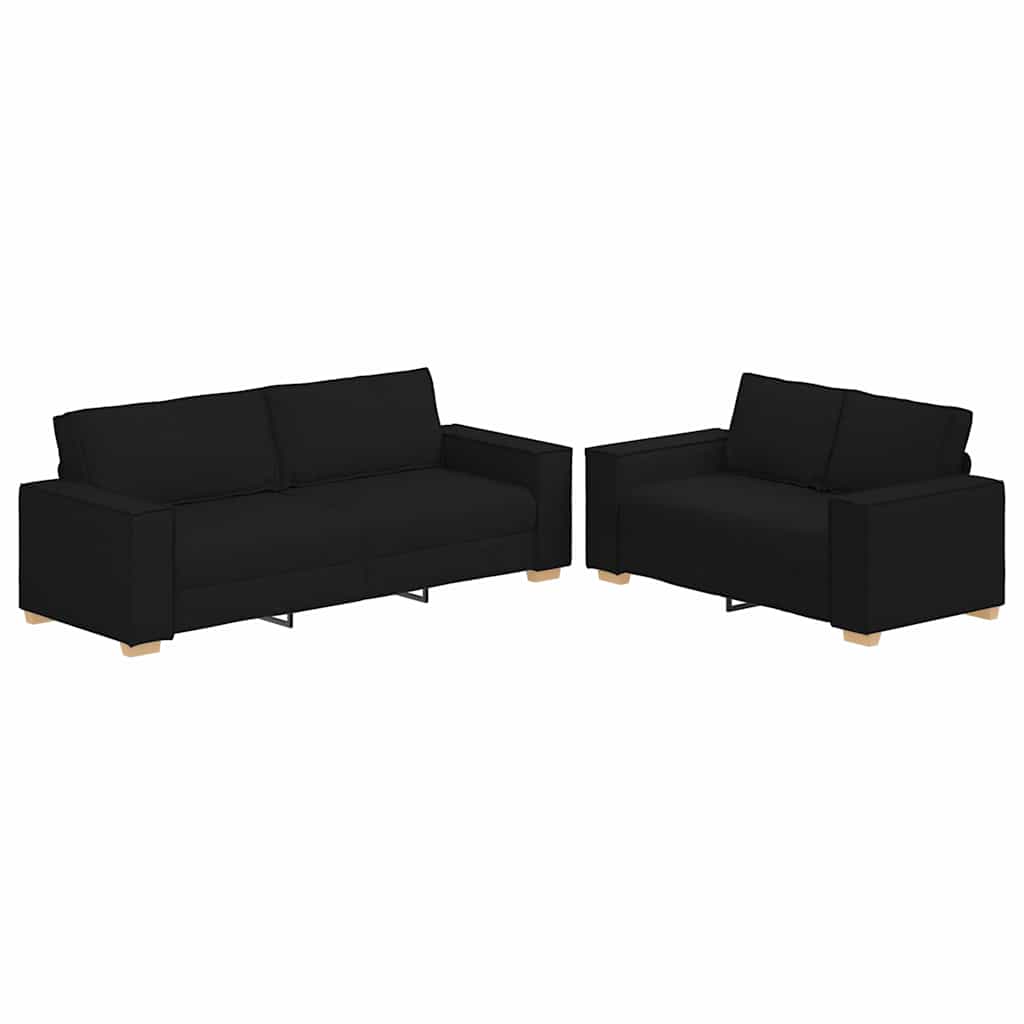 Dvodijelni set sofa s jastucima, crna tkanina