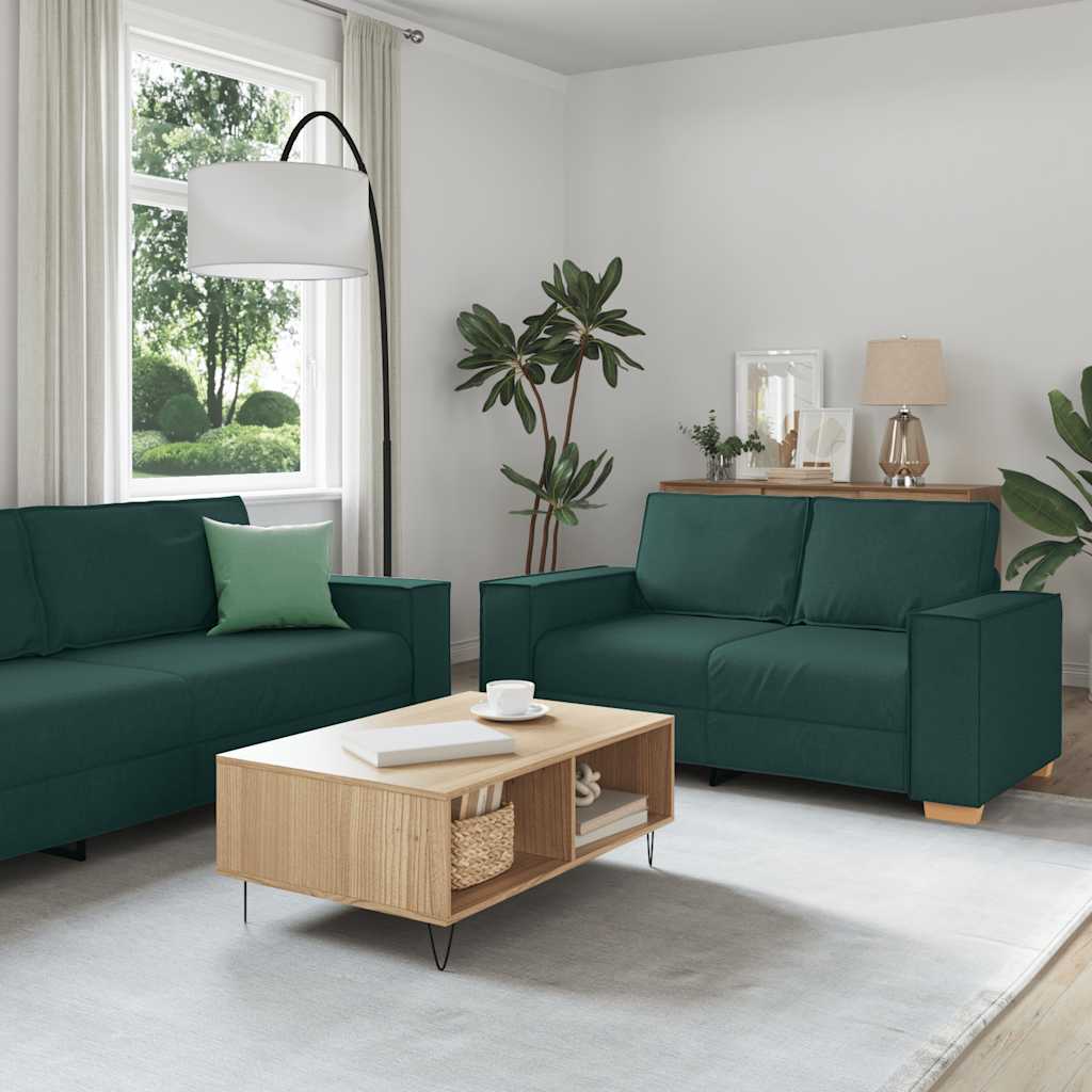 Dvodijelni set sofa s jastucima, tamnozelena tkanina