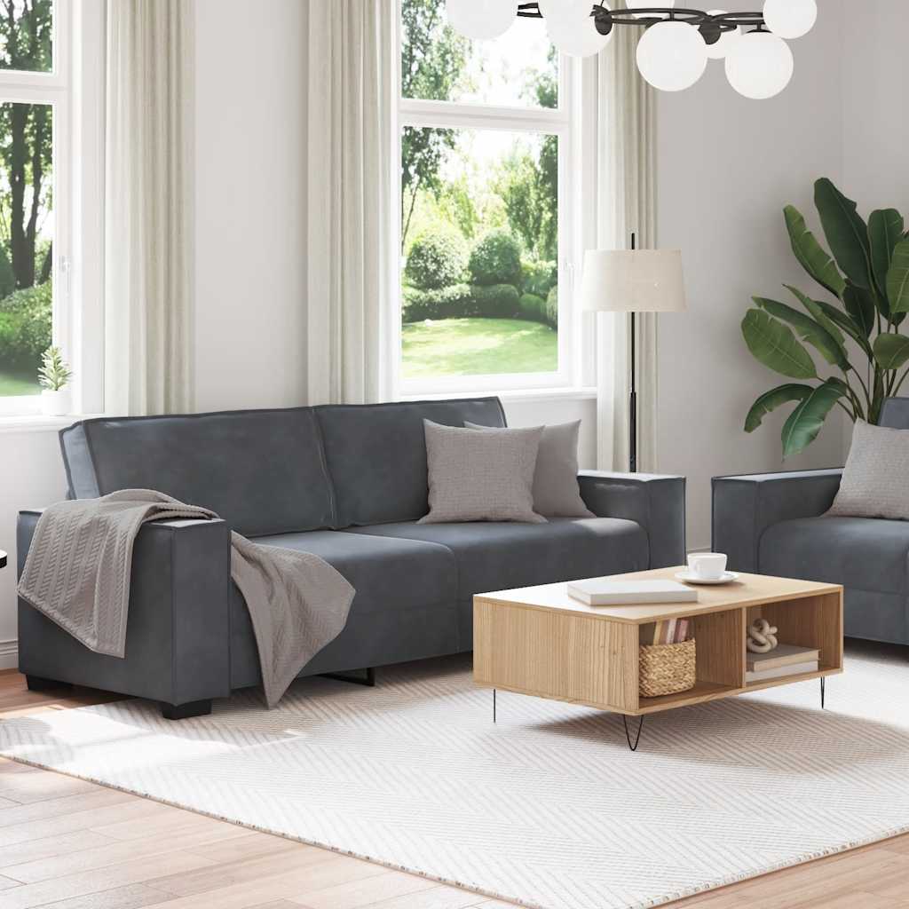 Dvodijelni set sofa s jastucima, tamno sivi baršun