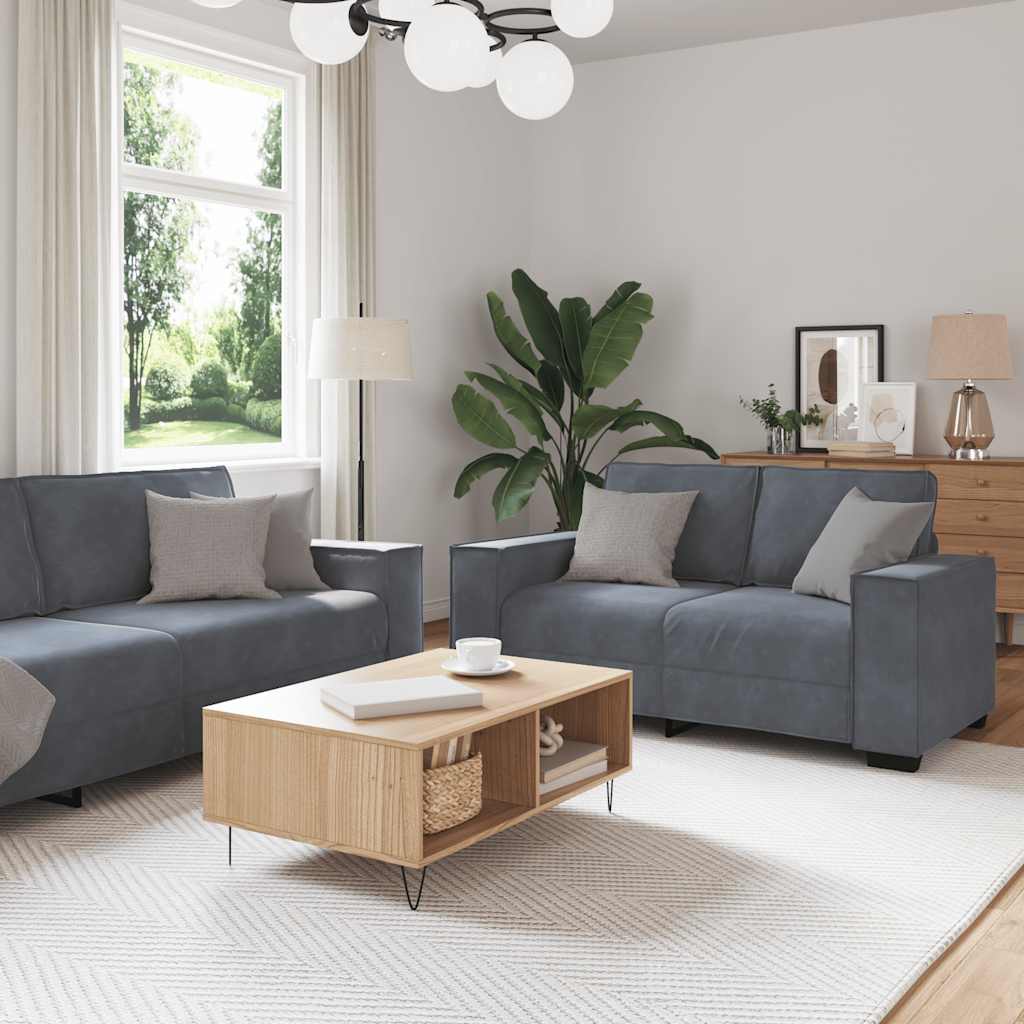 Dvodijelni set sofa s jastucima, tamno sivi baršun