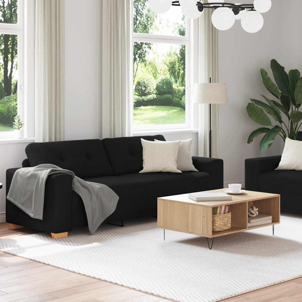 Dvodijelni set sofa s jastucima, crna tkanina