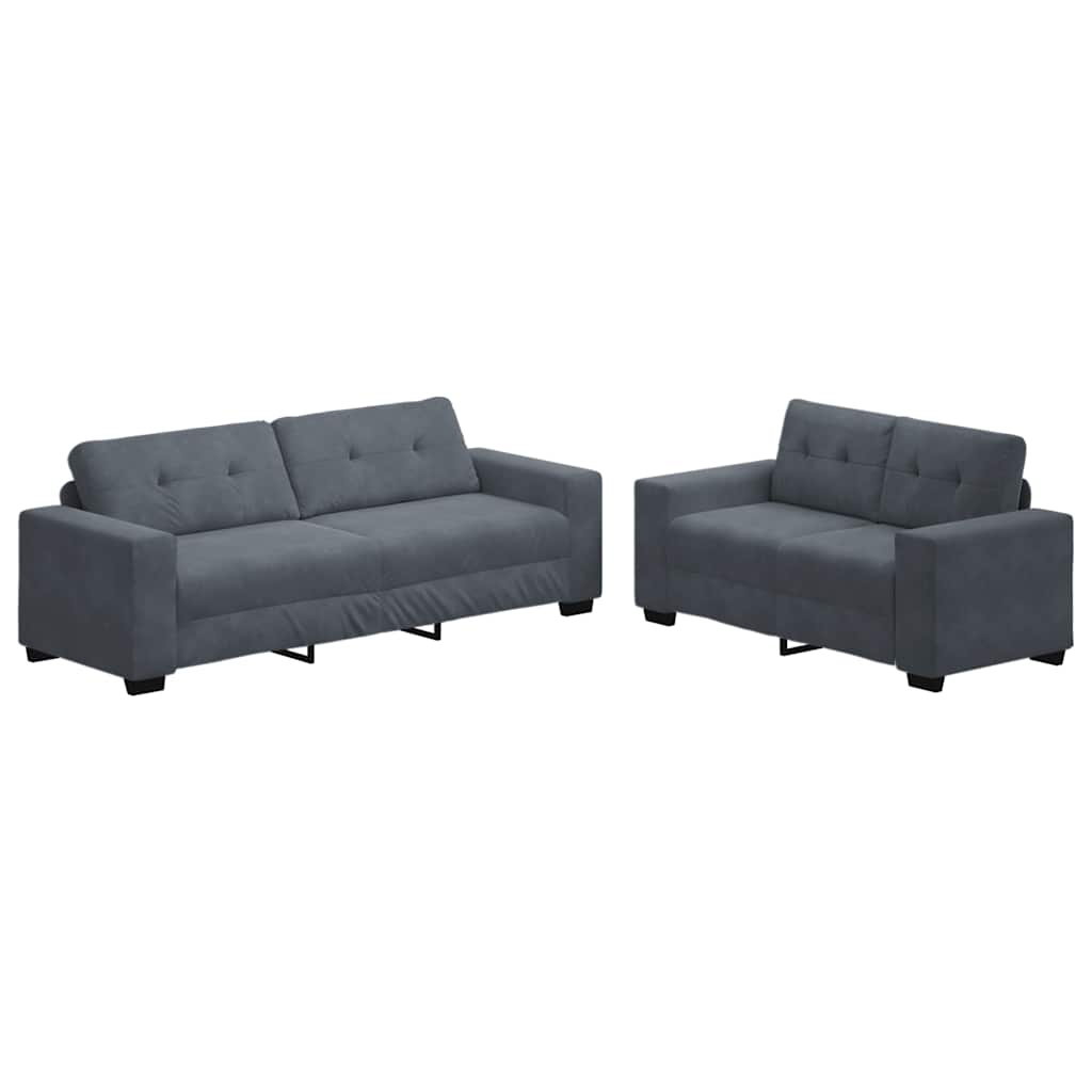 Dvodijelni set sofa s jastucima, tamno sivi baršun