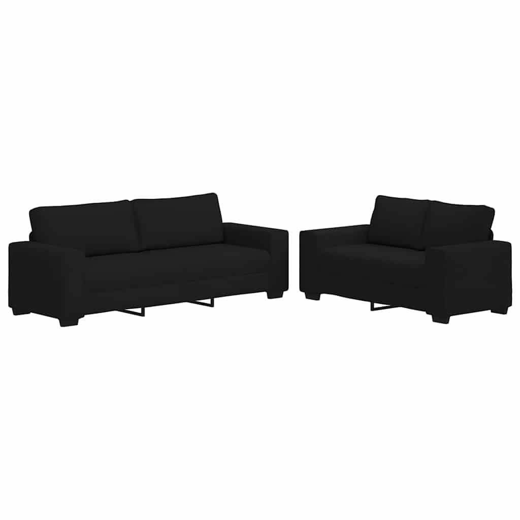 Dvodijelni set sofa s jastucima, crna tkanina