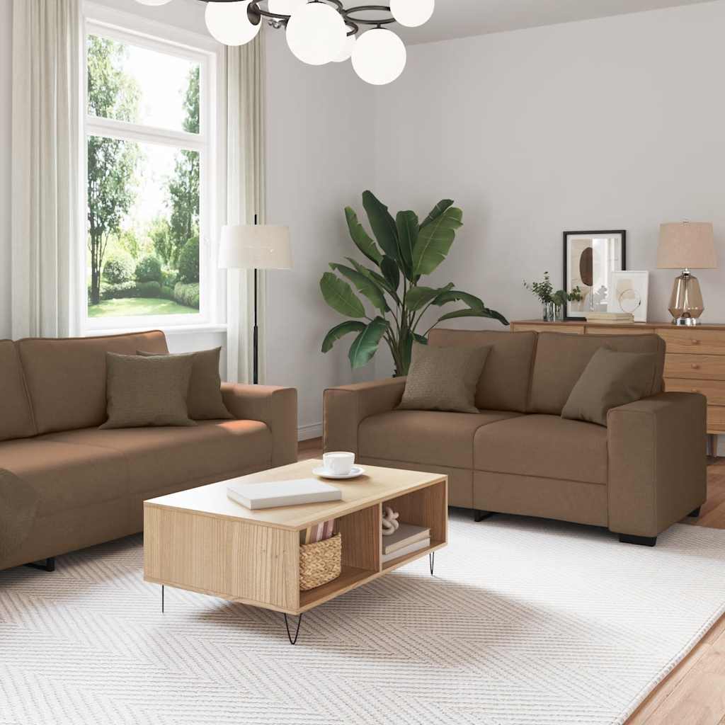 Dvodijelni set sofa s jastucima, smeđa tkanina