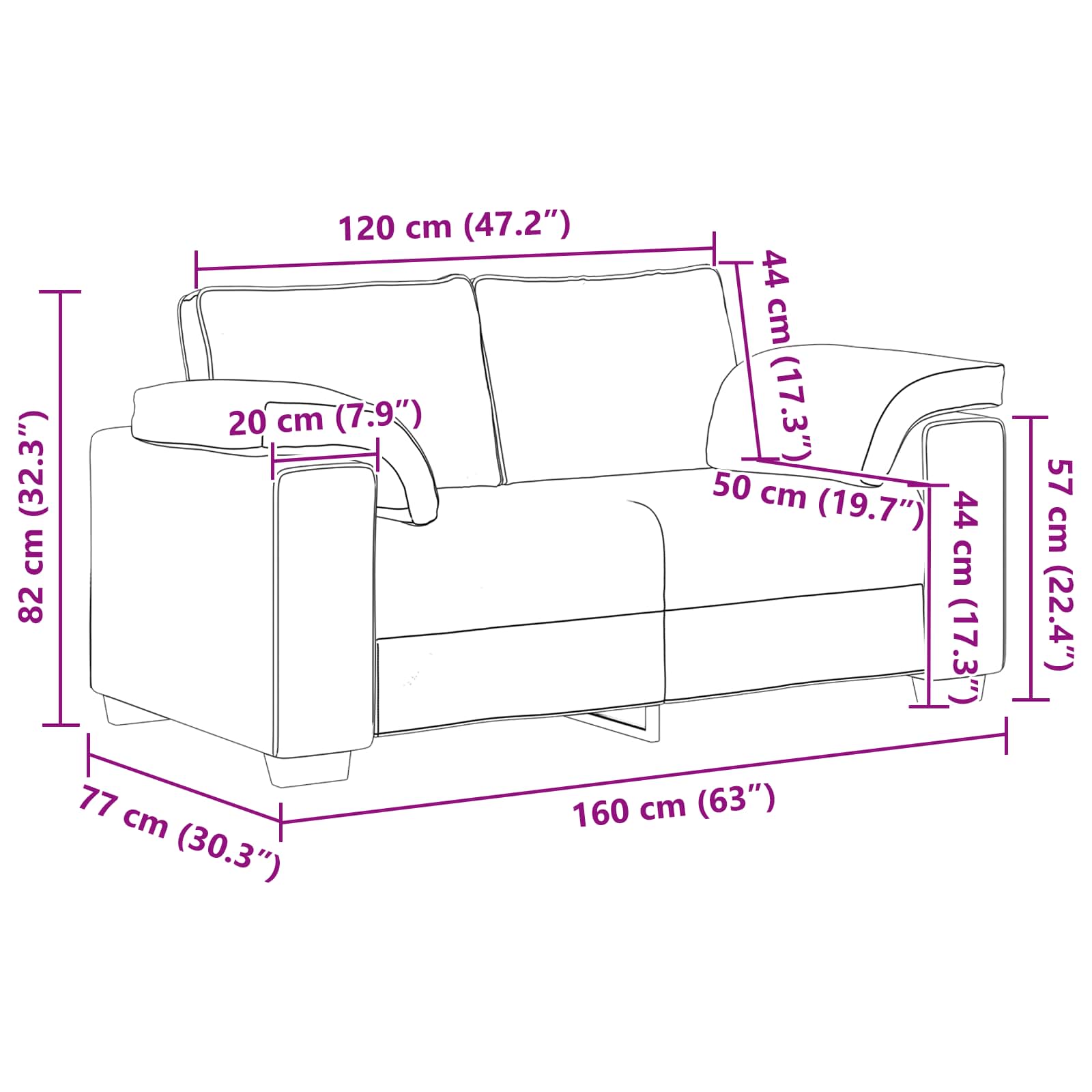 Sofa 2 pcs Oblačnosiva 219 x 80 x 82 cm tkanina