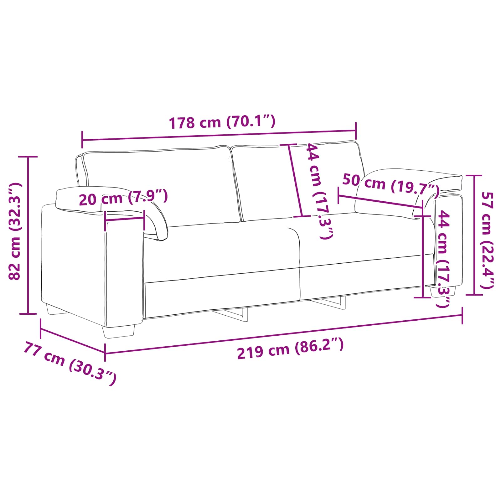 Sofa 2 pcs Oblačnosiva 219 x 80 x 82 cm tkanina