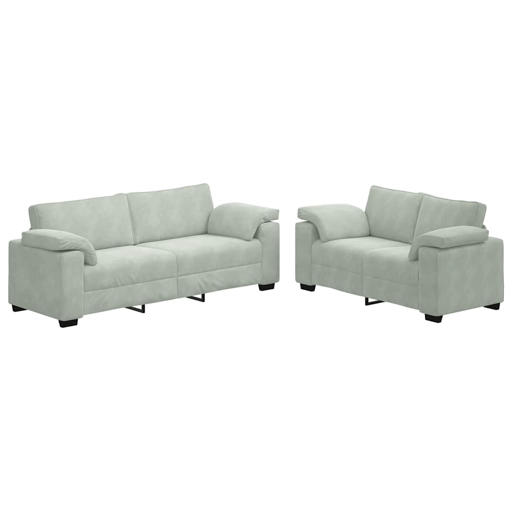 Dvodijelni set sofa s jastucima, svijetlo sivi baršun