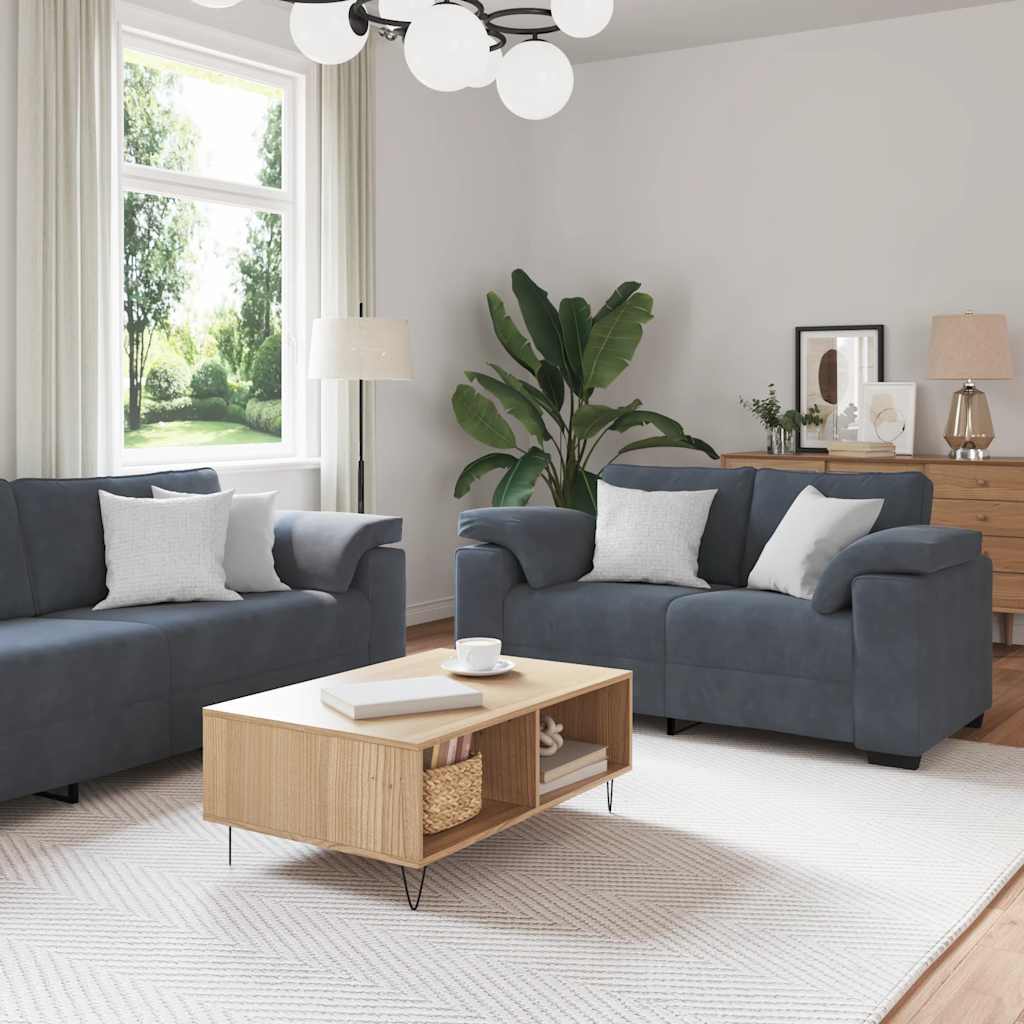 Dvodijelni set sofa s jastucima, tamno sivi baršun