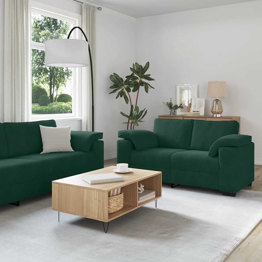 Dvodijelni set sofa s jastucima, tamnozeleni baršun