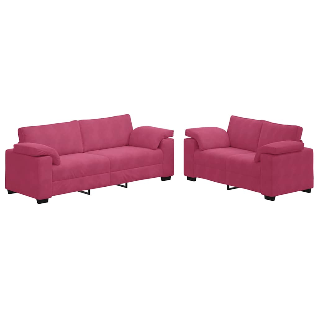 Dvodijelni set sofa s jastucima, vinsko crveni baršun