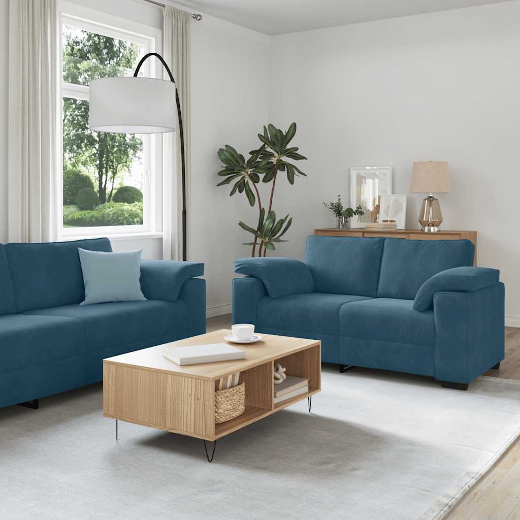Dvodijelni set sofa s jastucima, plavi baršun