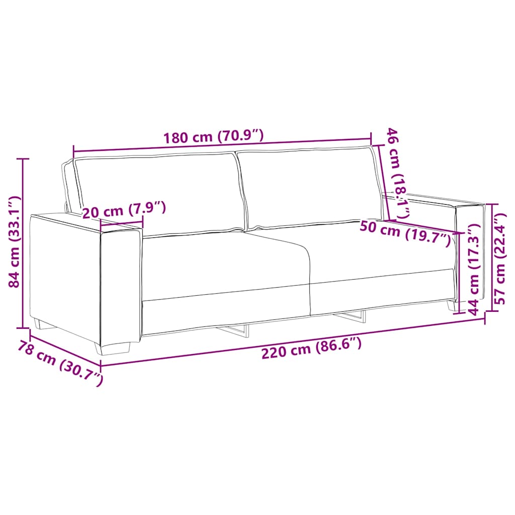 Trosjed Sofa Tamno siva 220x78x84 cm Baršun