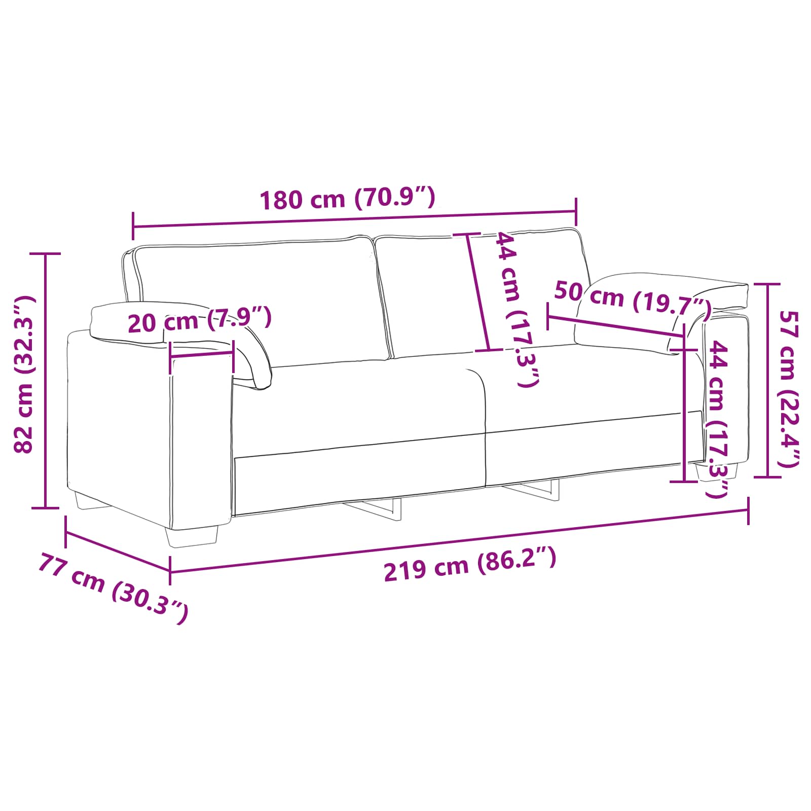 Sofa za 3 osobe Smeđa 220 cm tkanina
