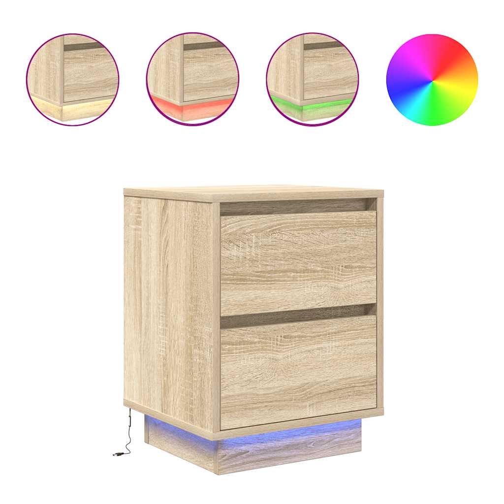 Noćni ormarići s LED svjetlima 2 kom boja hrasta 38x34x50 cm Smeđa