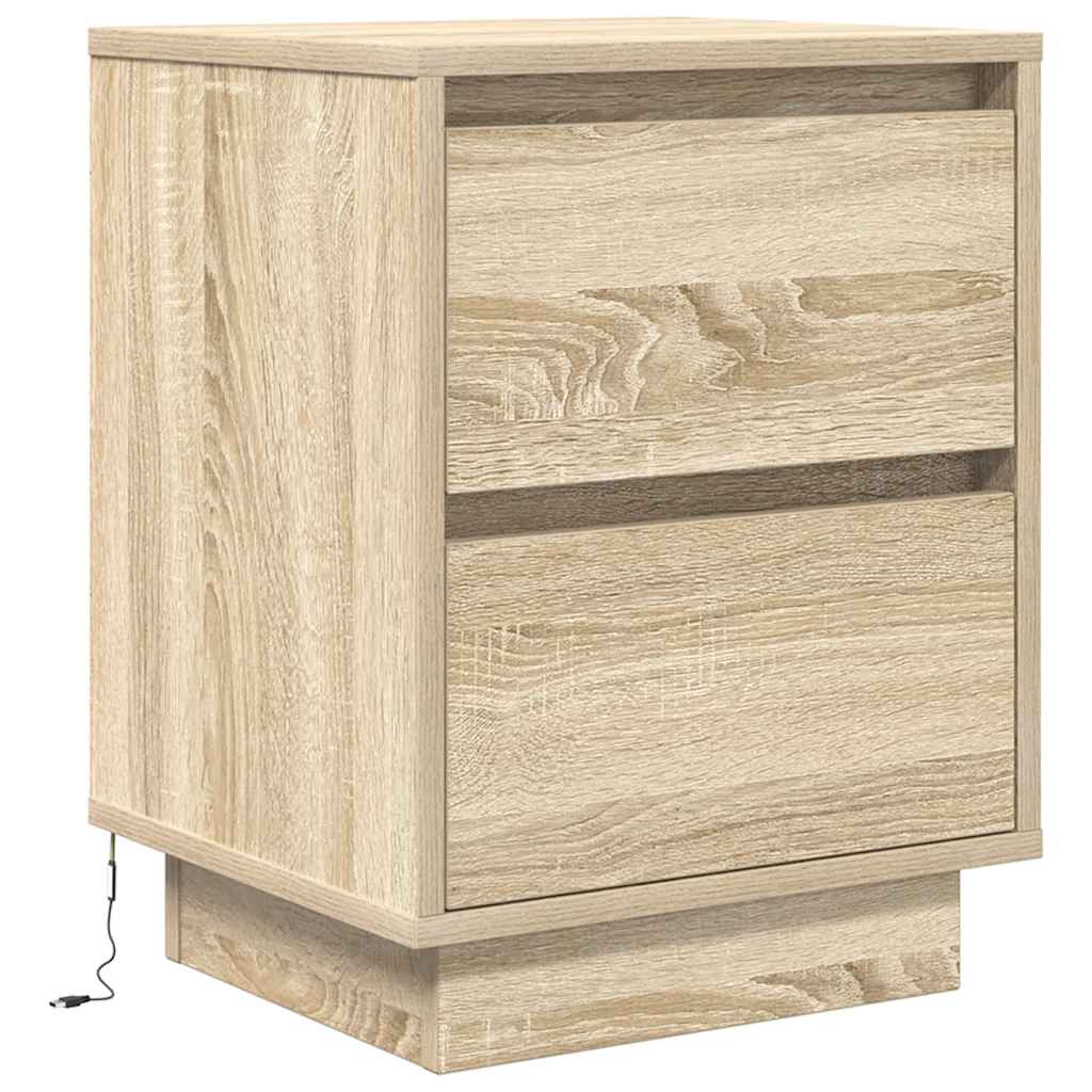 Noćni ormarići s LED svjetlima 2 kom boja hrasta 38x34x50 cm Smeđa