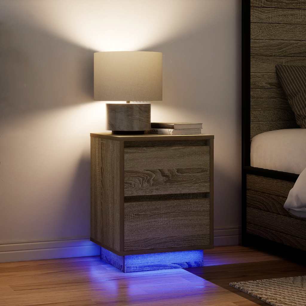 Noćni ormarići s LED svjetlima 2 kom boja hrasta 38x34x50 cm Smeđa