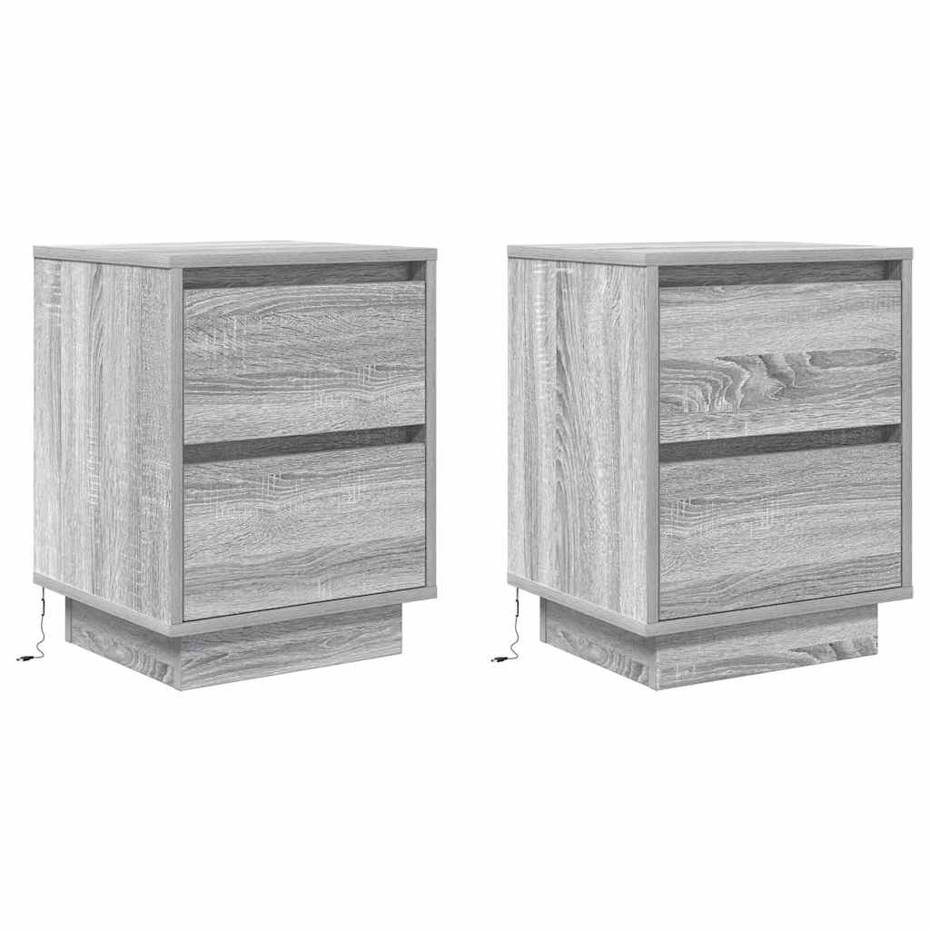Noćni ormarići s LED svjetlima 2 kom boja hrasta 38x34x50 cm Siva