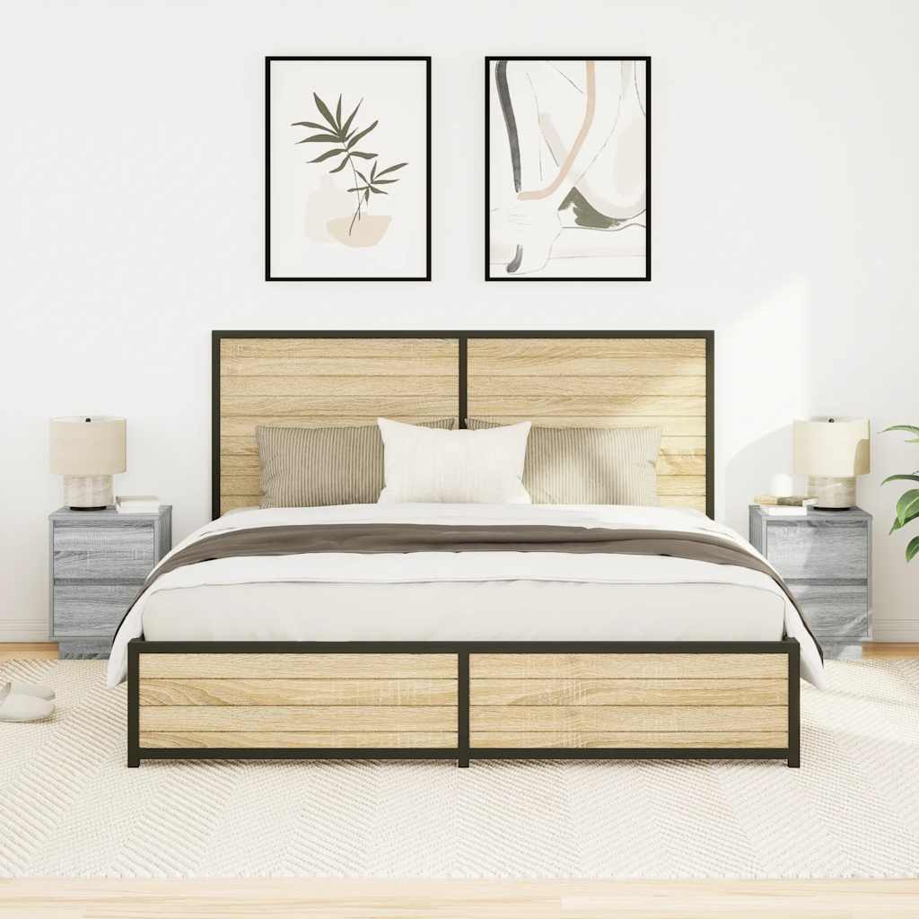Noćni ormarići s LED svjetlima 2 kom boja hrasta 38x34x50 cm Siva