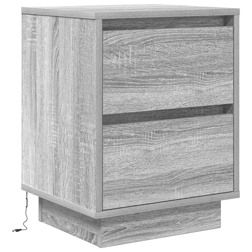 Noćni ormarići s LED svjetlima 2 kom boja hrasta 38x34x50 cm Siva