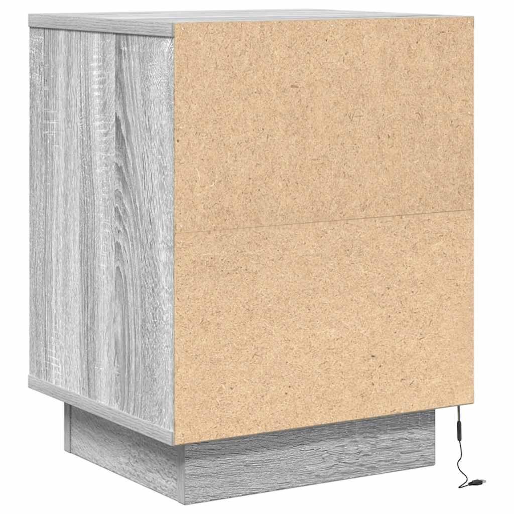 Noćni ormarići s LED svjetlima 2 kom boja hrasta 38x34x50 cm Siva