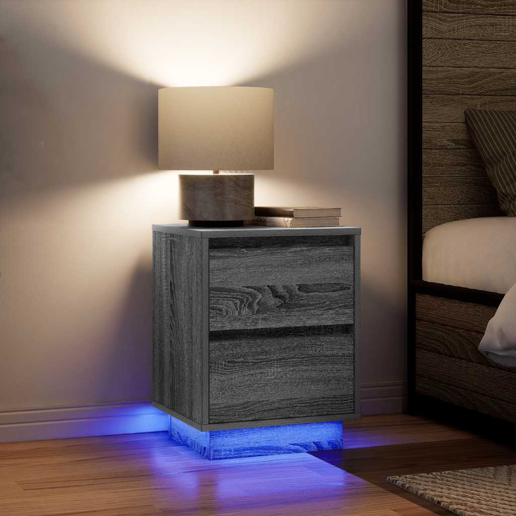 Noćni ormarići s LED svjetlima 2 kom boja hrasta 38x34x50 cm Siva