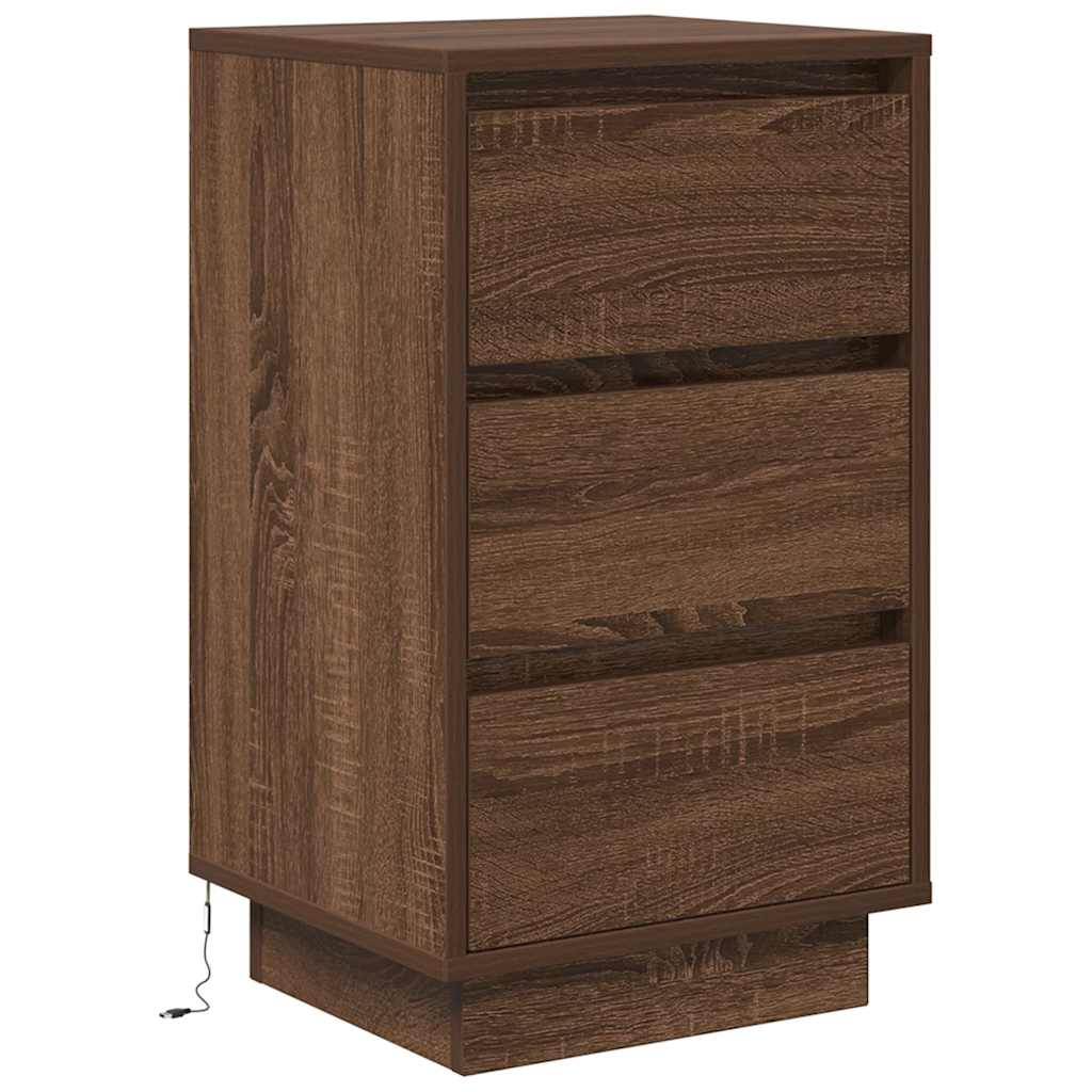 Noćni ormarić s LED svjetlima smeđi hrast 38x34x65 cm