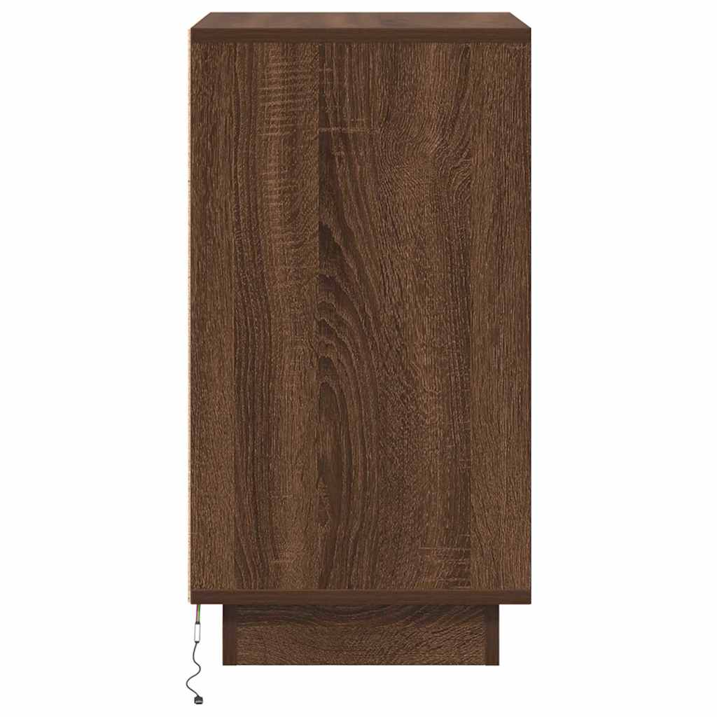 Noćni ormarić s LED svjetlima smeđi hrast 38x34x65 cm