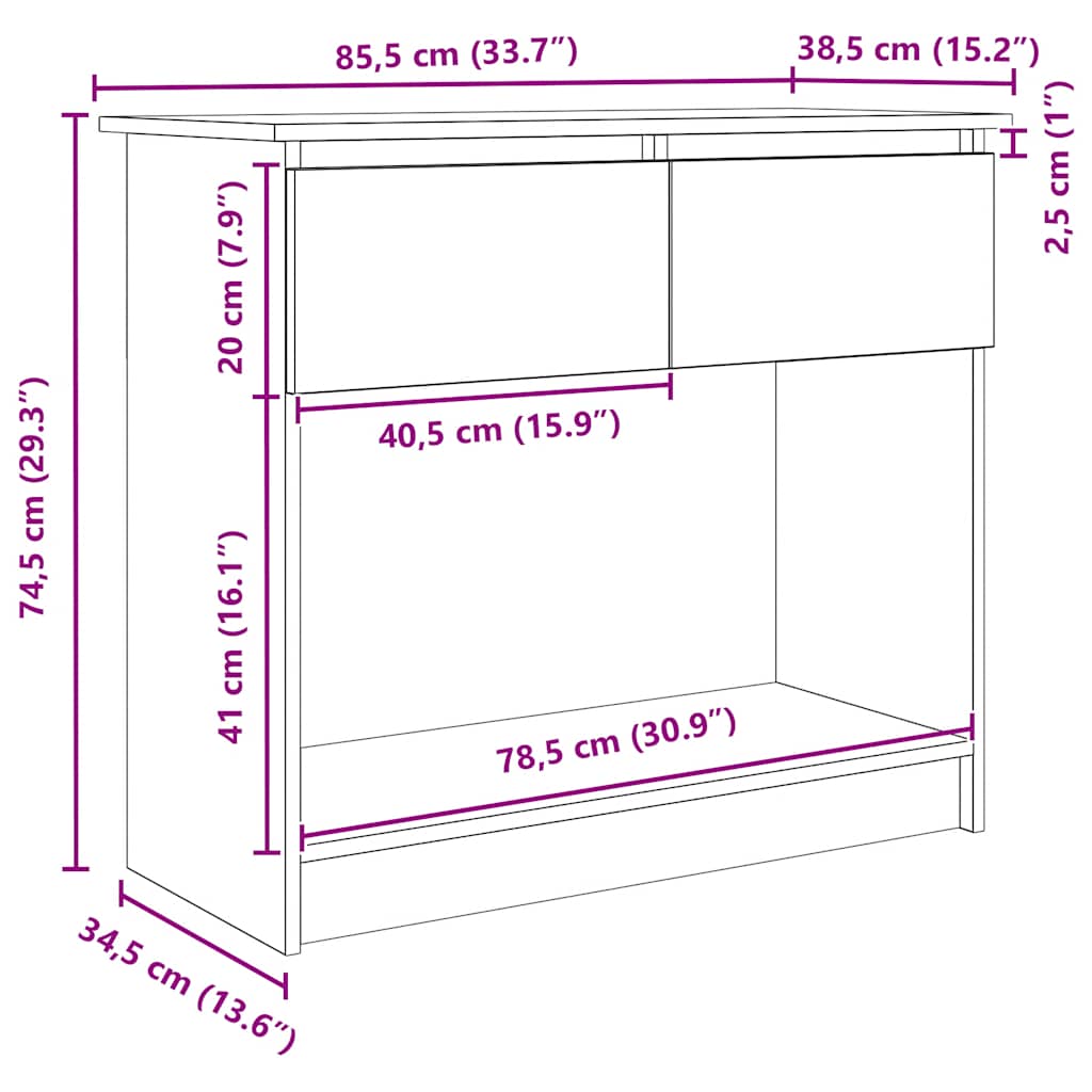 Konzolni stol s ladicama dimljeni hrast 85,5x38,5x74,5 cm