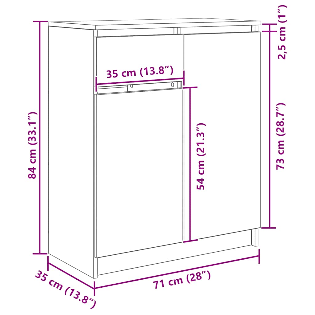 Komoda s ladicama crni hrast 71x35x84 cm konstruirano drvo