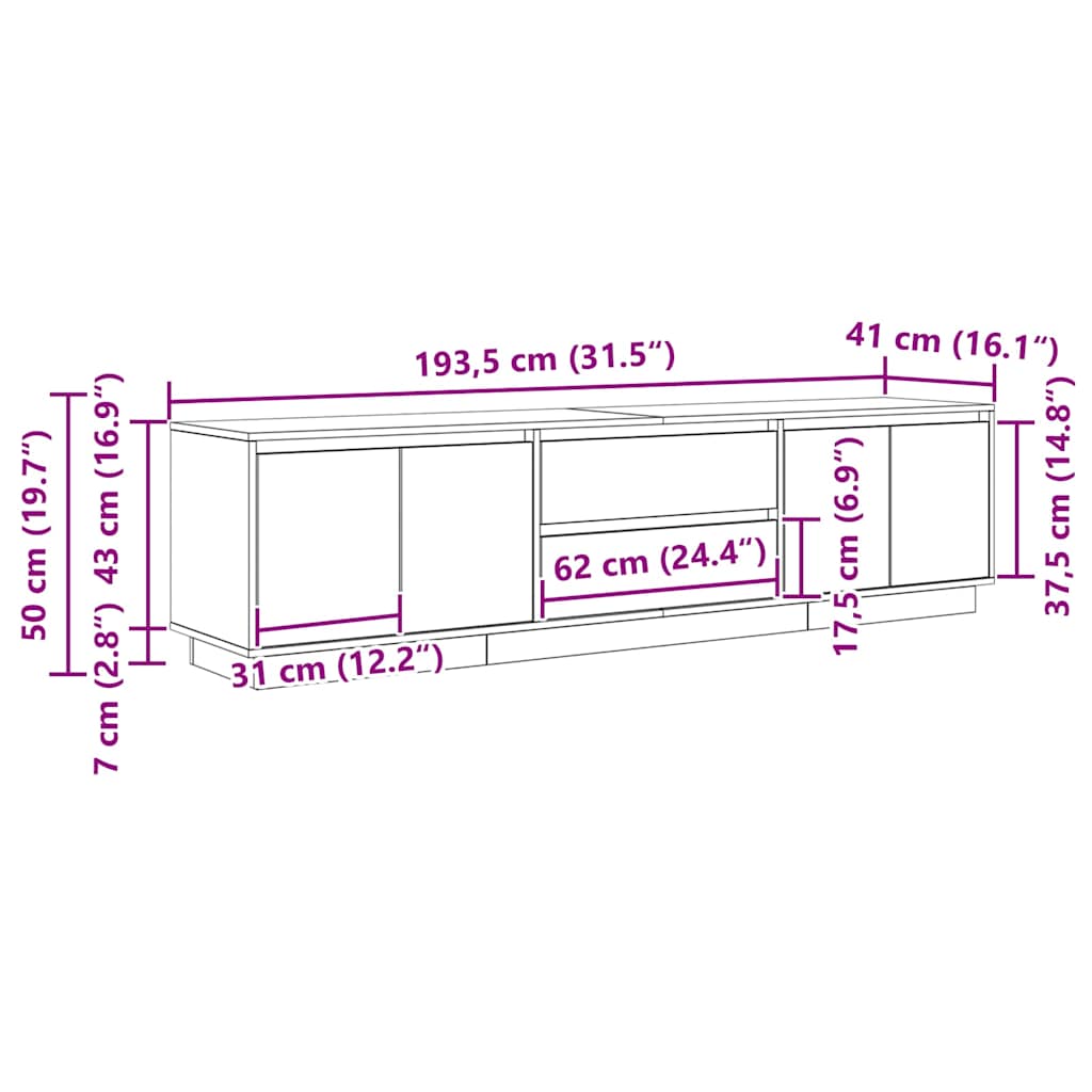 TV ormarić s LED svjetlima boja hrasta 193,5x41x50 cm