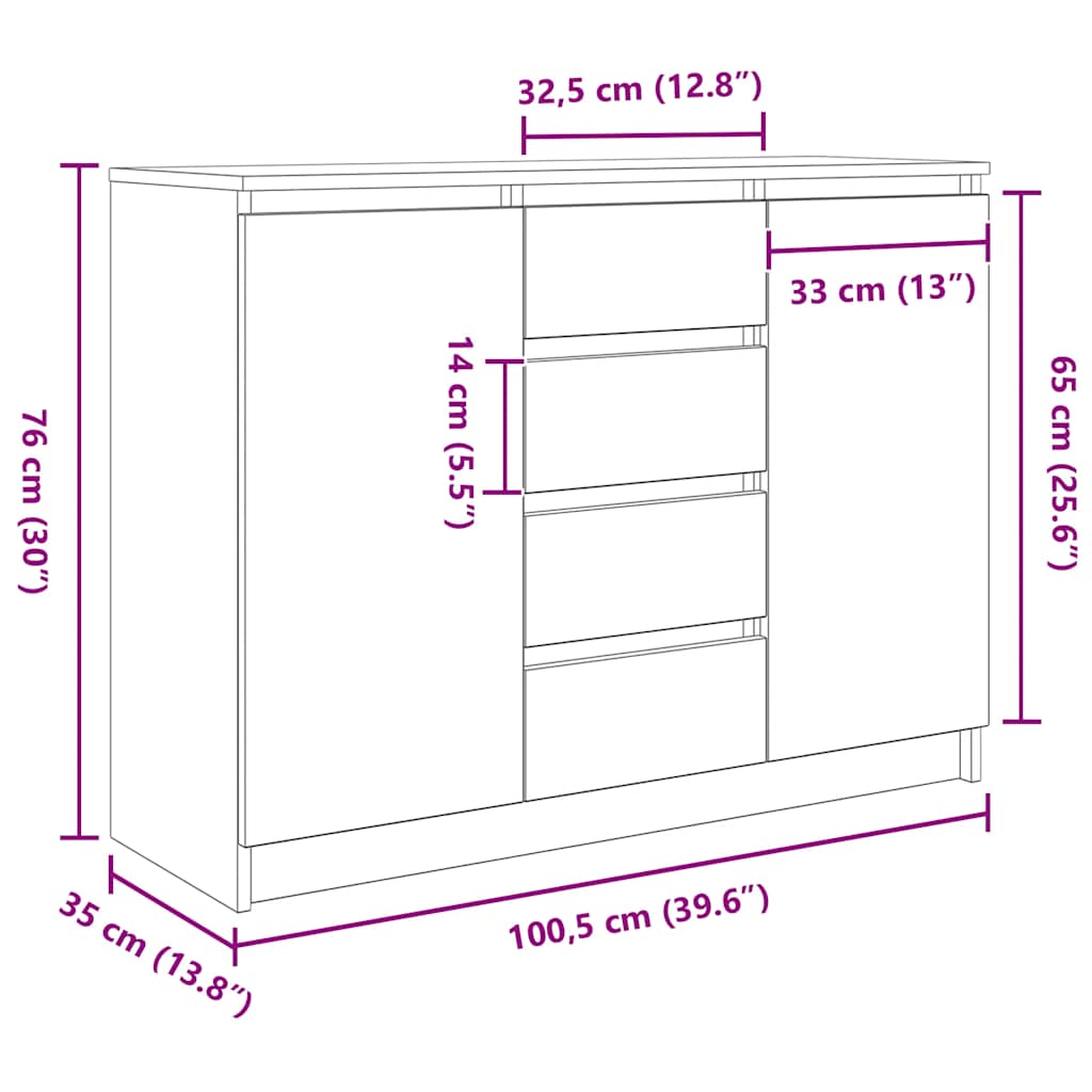 Komoda s ladicama 100,5x35x76 cm konstruirano drvo