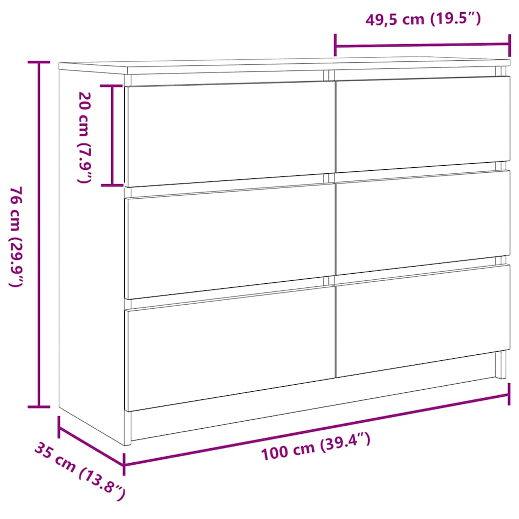 Komoda Siva Sonoma 100x35x76 cm Konstruirano drvo