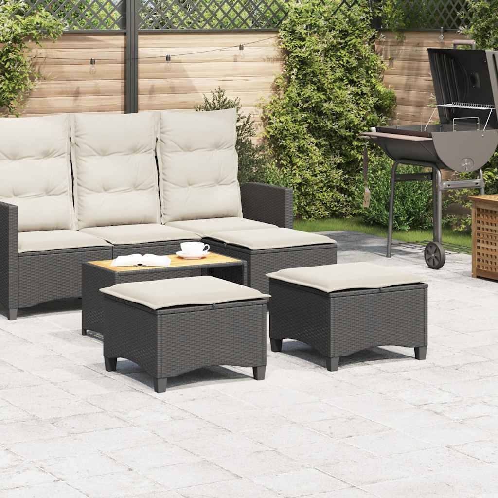 Vrtne stolice s jastucima 2 kom. Crne 55x55x36 cm Poli ratan