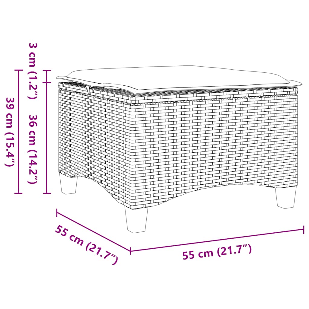 Vrtni tabure s jastucima 2 kom sivi 55x55x36 cm poliratan