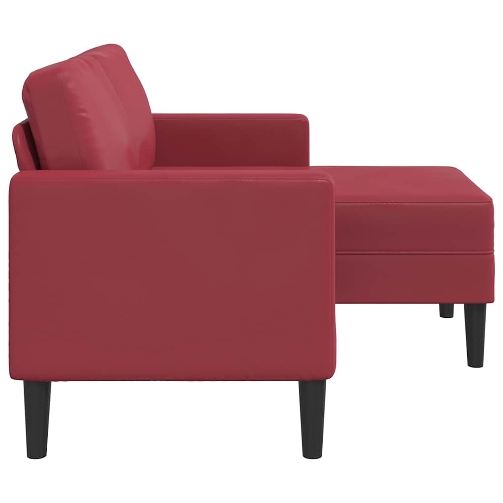 Dvosjed s ležaljkom u obliku slova L, vino crvene boje, 125 cm, umjetna koža