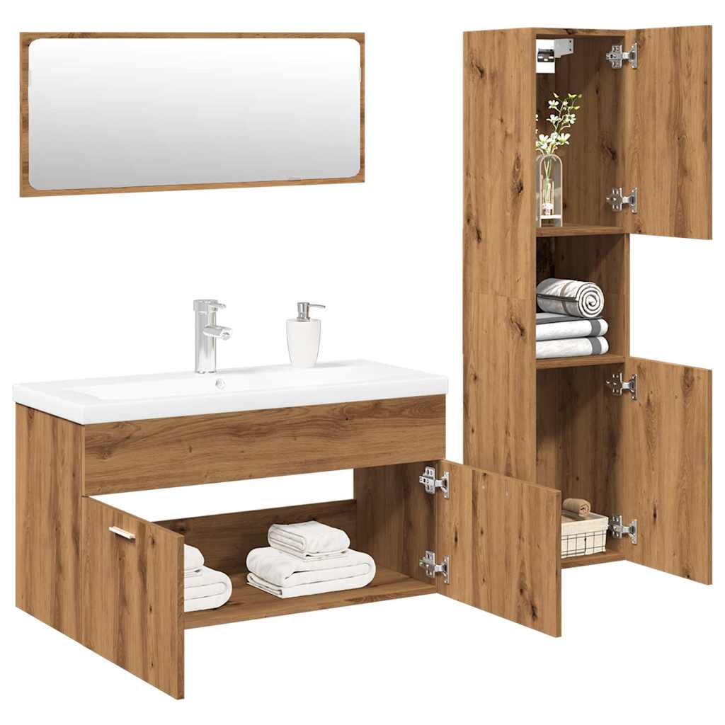 4-dijelni set kupaonskog namještaja käsityöläinen tammi Smeđa 90 x 38.5 x 46 cm