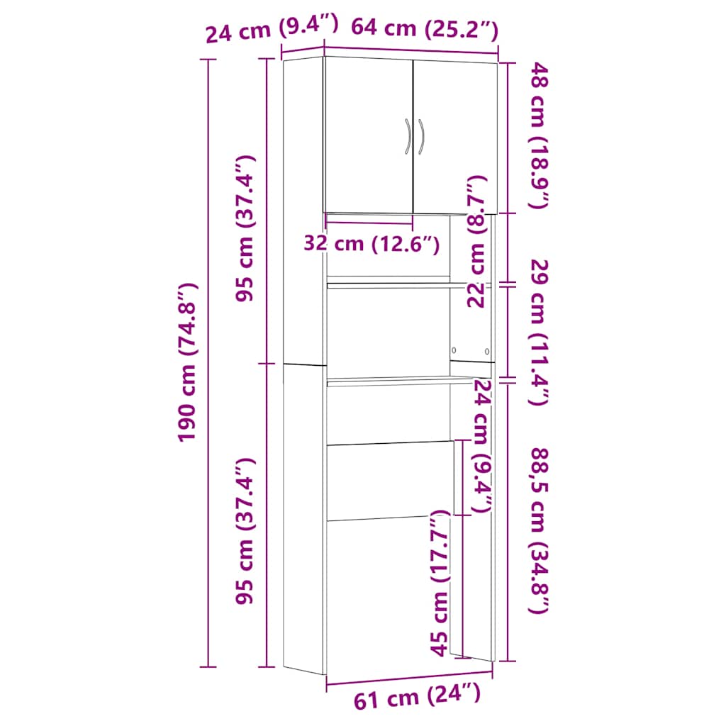 Ormar za perilicu bijeli 64x24x190 cm izrađeno drvo