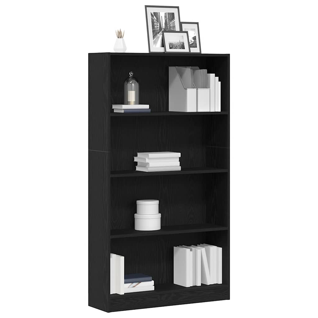 Polica za knjige s 4 etaže crni hrast 80x24x143 cm inženjerski drvo