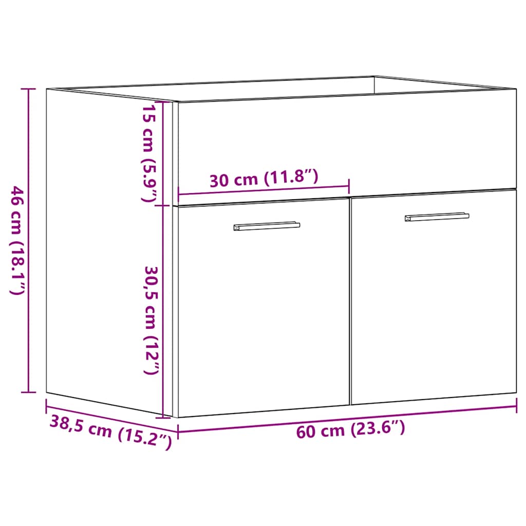Ormarić za umivaonik u kupaonici crni hrast 60x38,5x46 cm inženjerski drvo